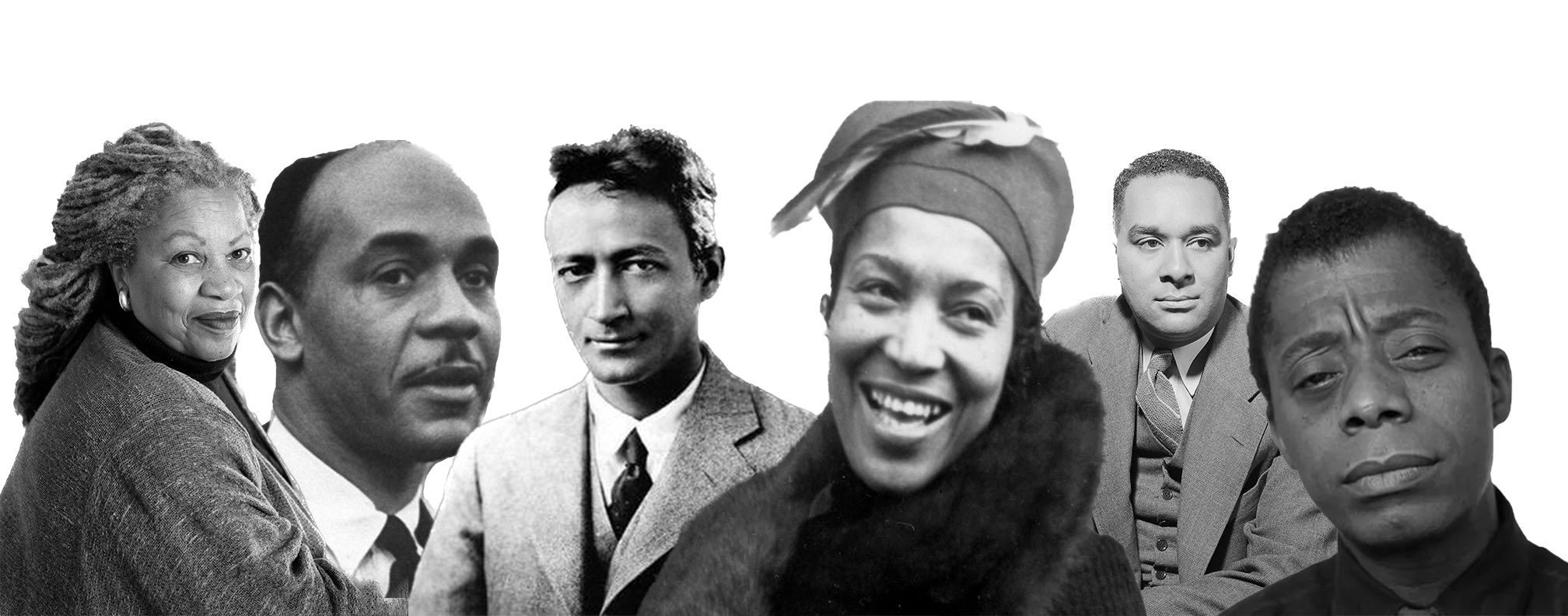 portraits of authors James
          Baldwin, Ralph Ellison, Zora Neale Hurston, Toni Morrison, Alice
          Walker, and Richard Wright.